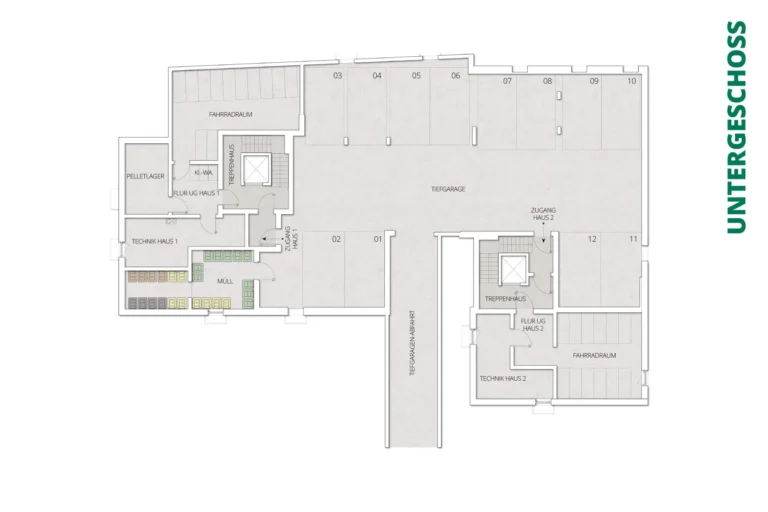 Plan des Untergeschosses mit Tiefgarage.