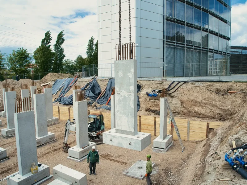 Fertigteilstützen für das neue Wärmepumpenkraftwerk: in Offenburg